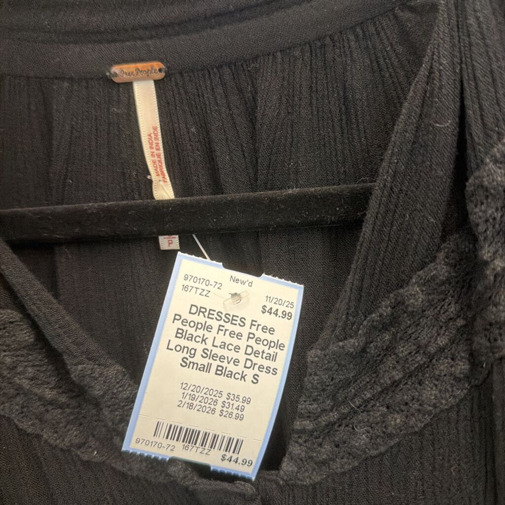 Free People Black Lace Detail Long Sleeve Dress Small