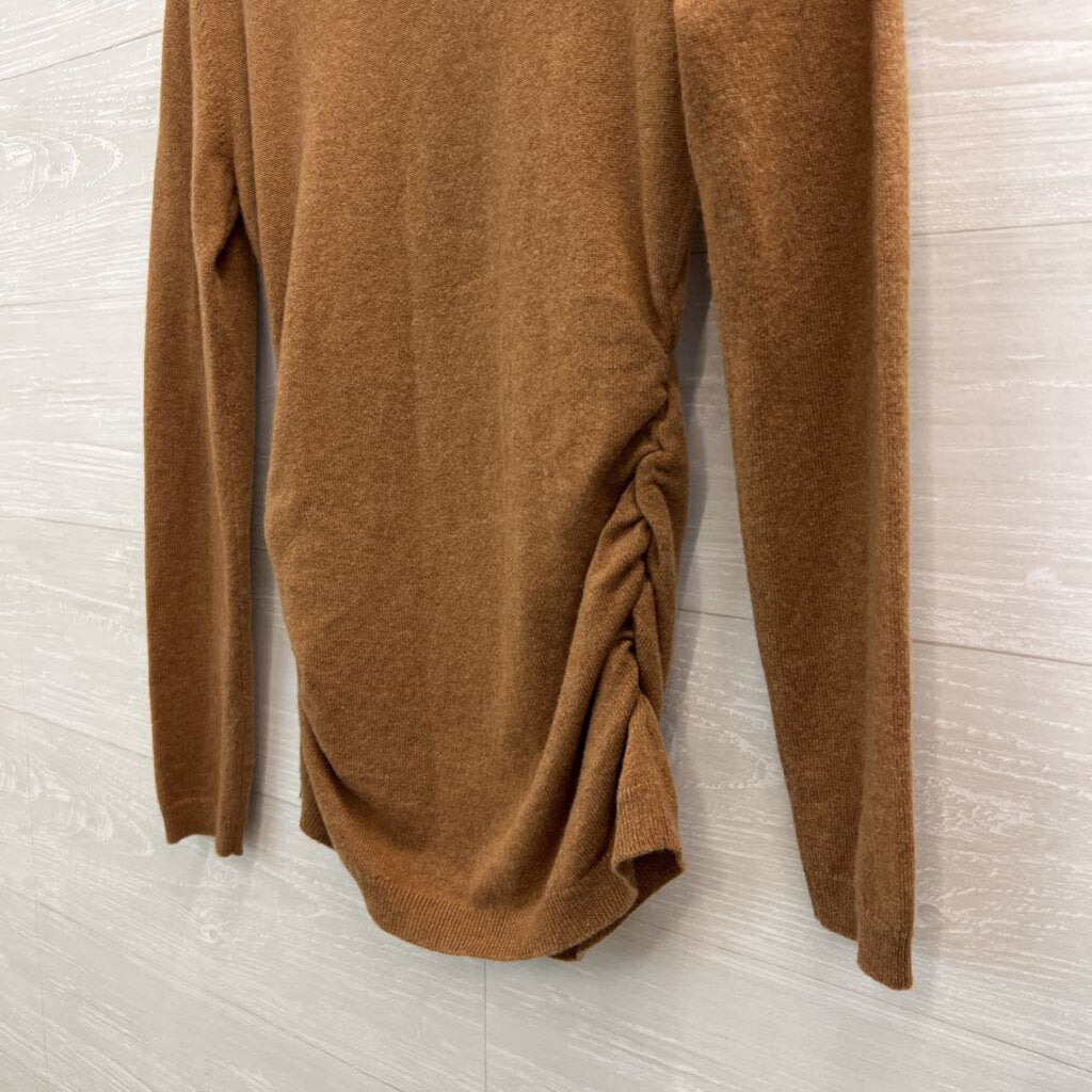 Theory Brown 100% Cashmere Ruched Side Long Sleeve Sweater Top Small