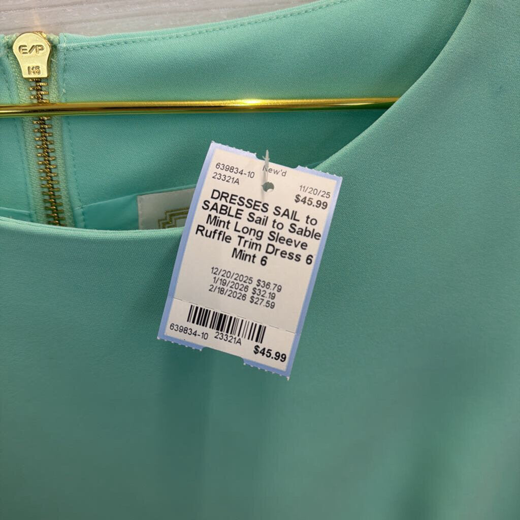 Sail to Sable Mint Long Sleeve Ruffle Trim Dress 6