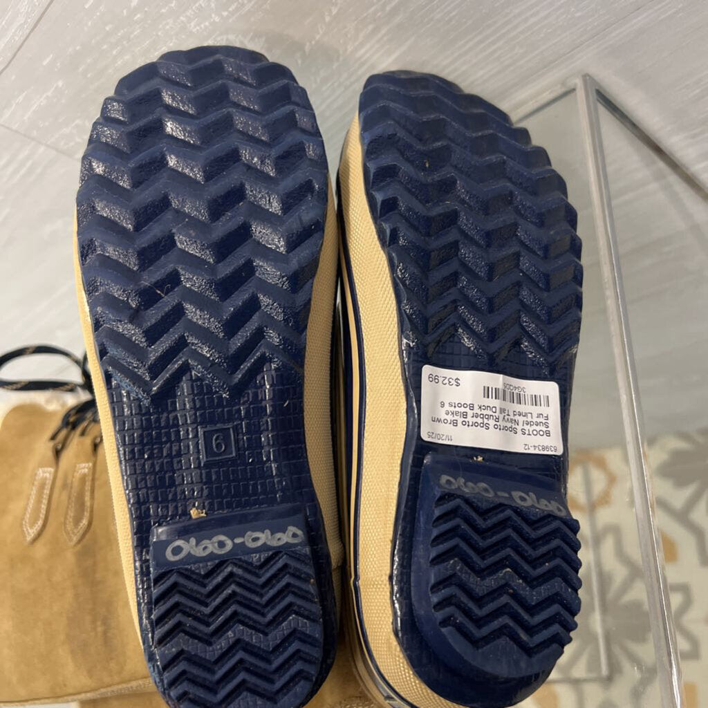 Sporto Brown Suede/ Navy Rubber Blake Fur Lined Tall Duck Boots 6