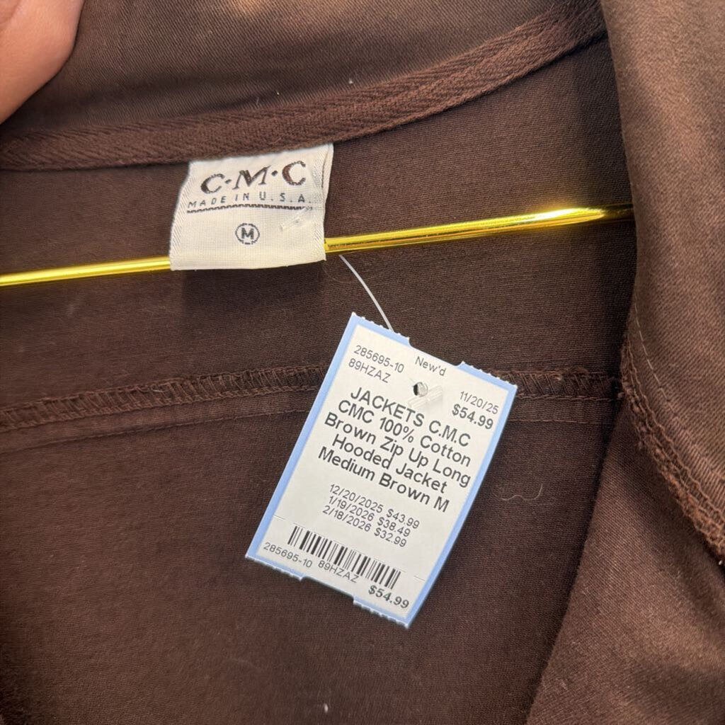 CMC 100% Cotton Brown Zip Up Long Hooded Jacket Medium