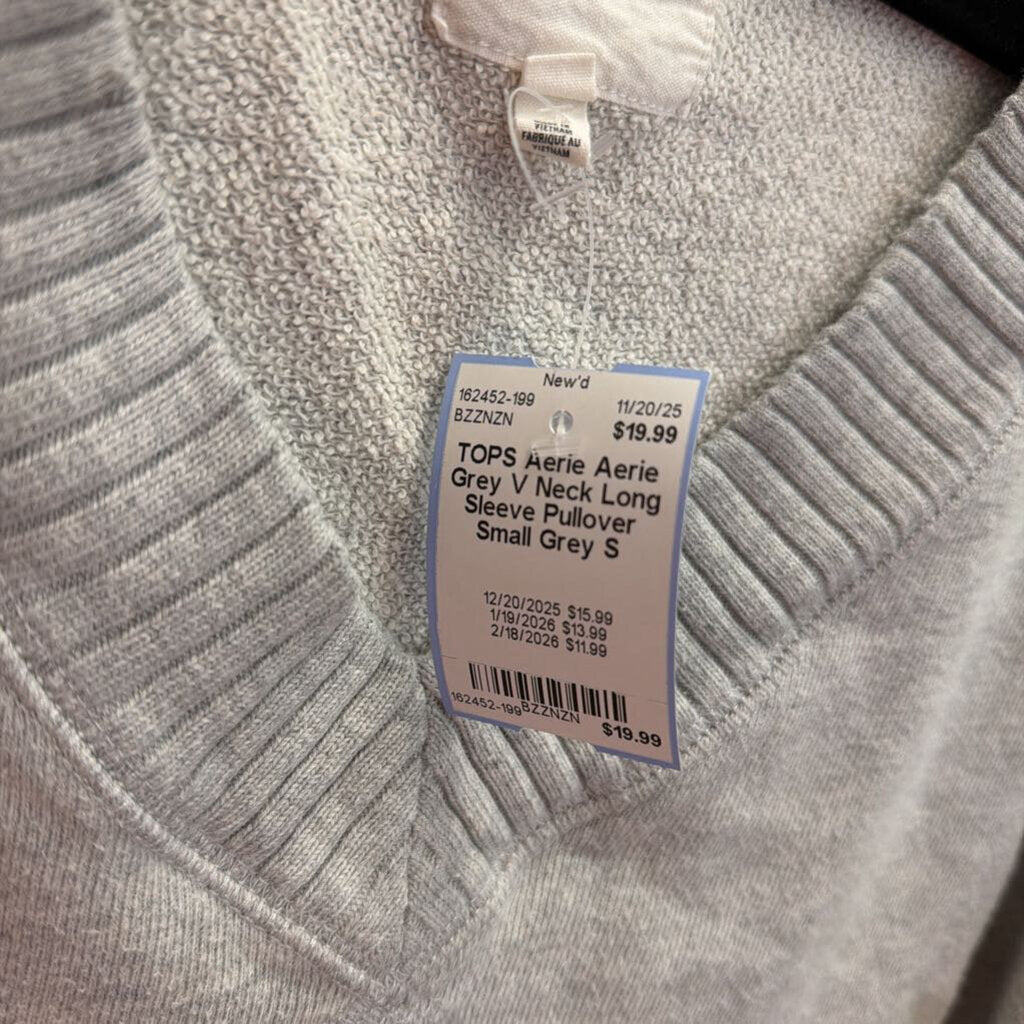 Aerie Grey V Neck Long Sleeve Pullover Small
