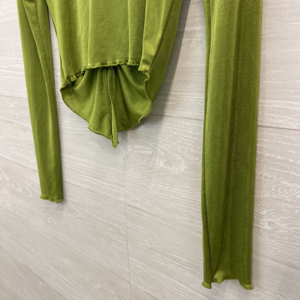 Forever 21 Green Ruched Front Long Sleeve Top Medium