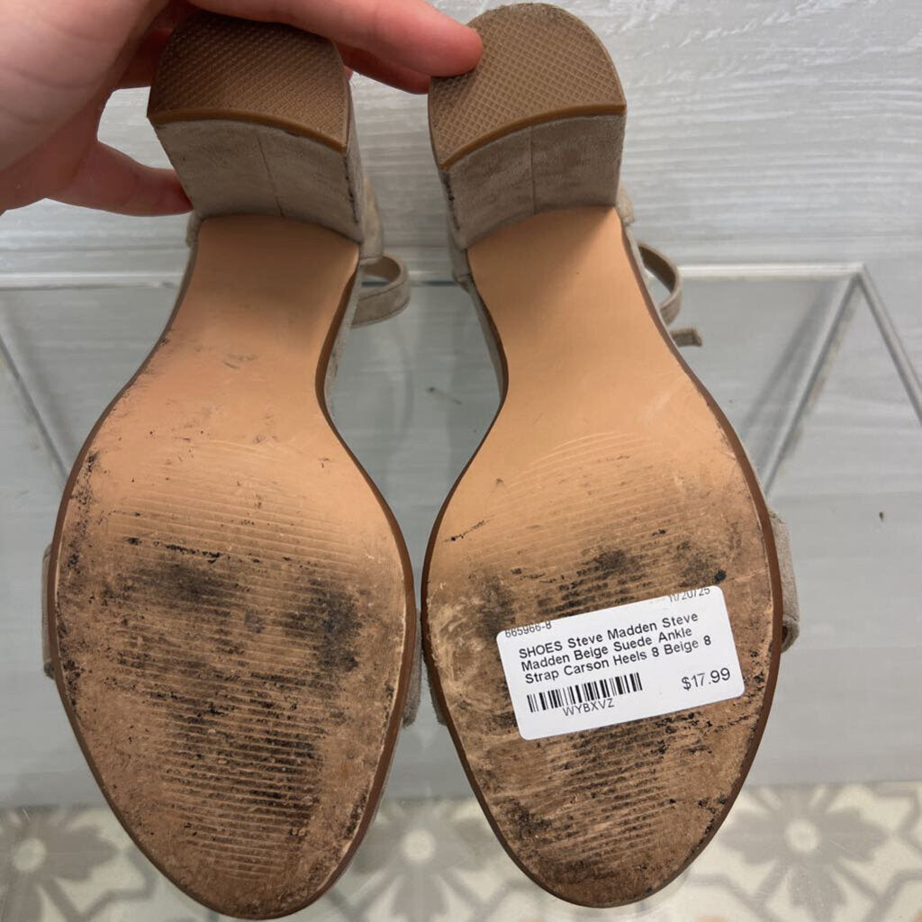 Steve Madden Beige Suede Ankle Strap Carson Heels 8