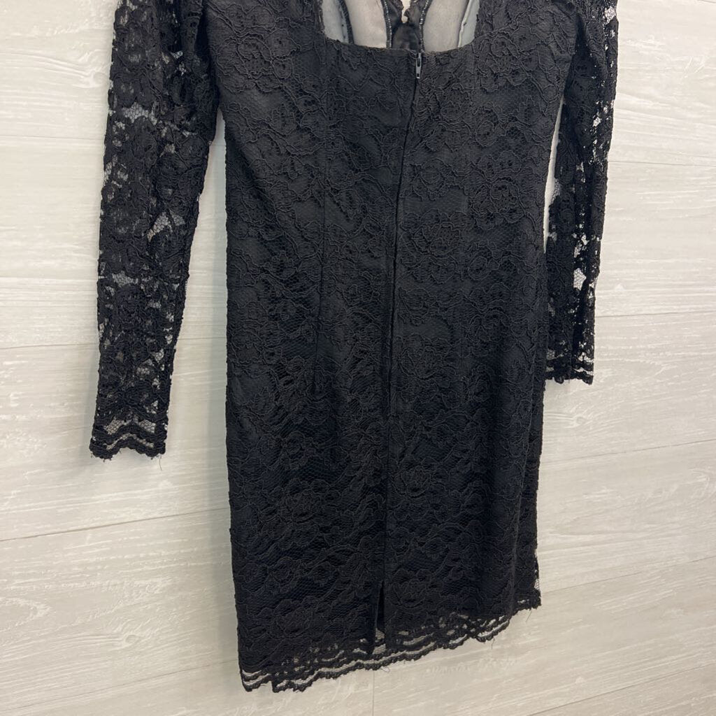 Vintage Moda Intl Black Lace Long Sleeve Dress 6 Petite