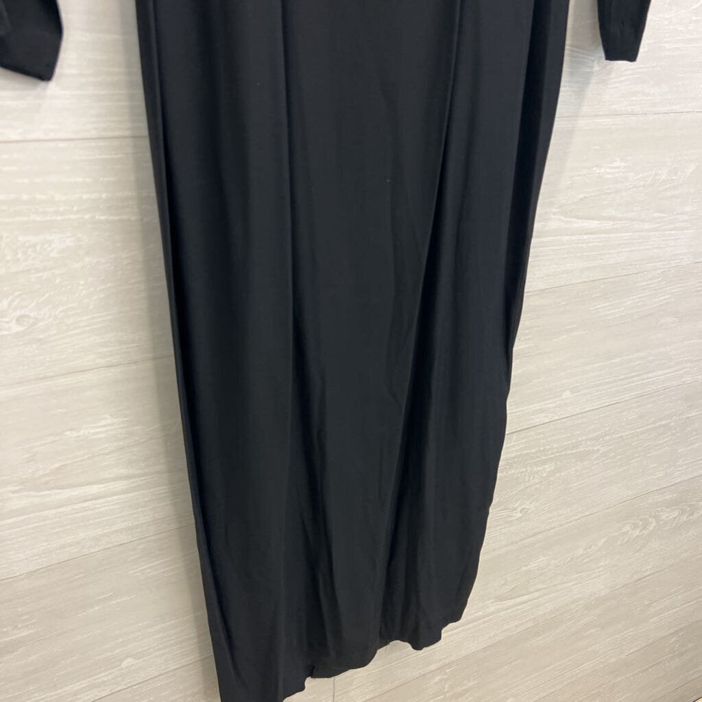 Vintage Marmie West Black Long Sleeve Button Front Maxi Dress 7/8