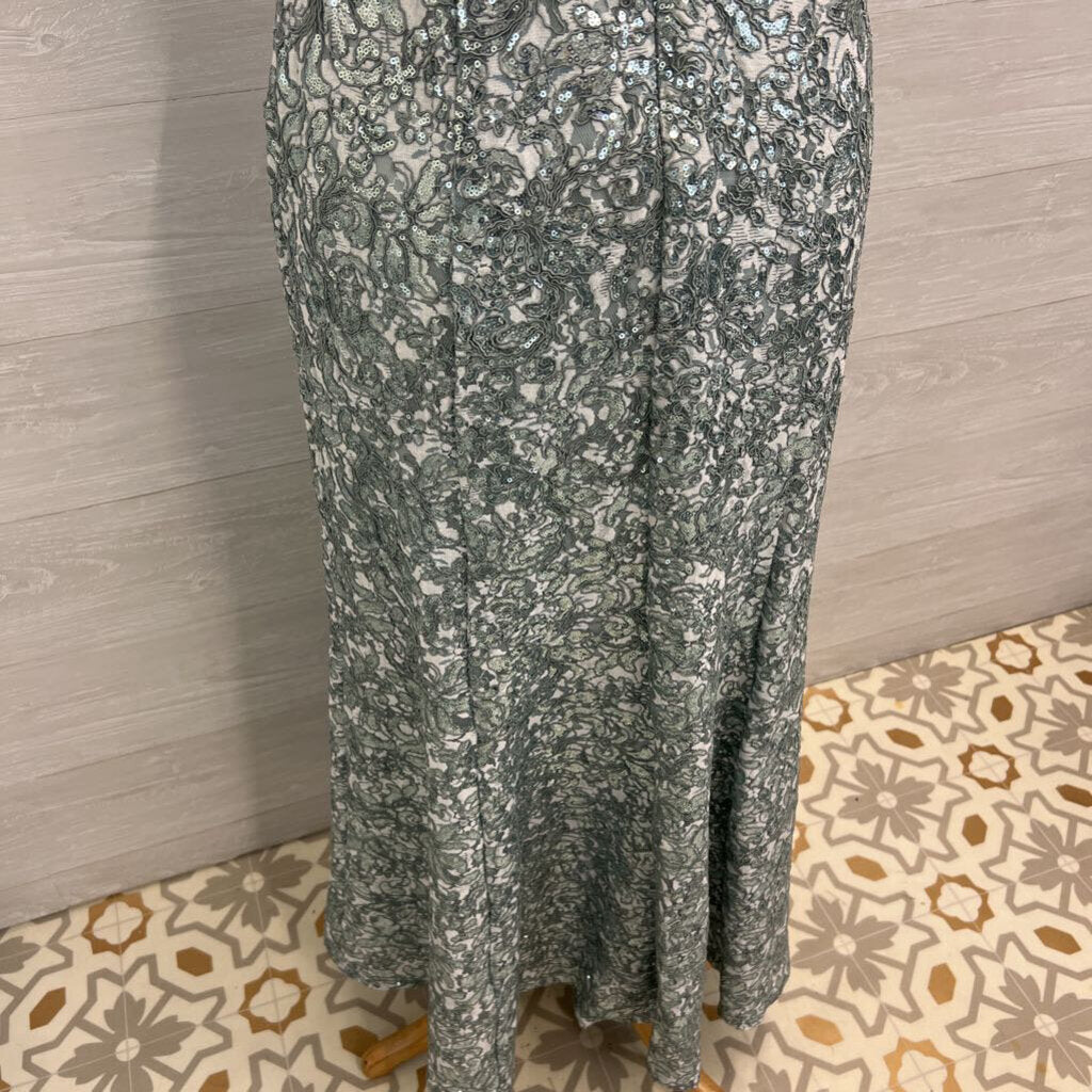 Jeanne Alexander Mint Green Sequin Lace Off Shoulder Long Formal Dress 10