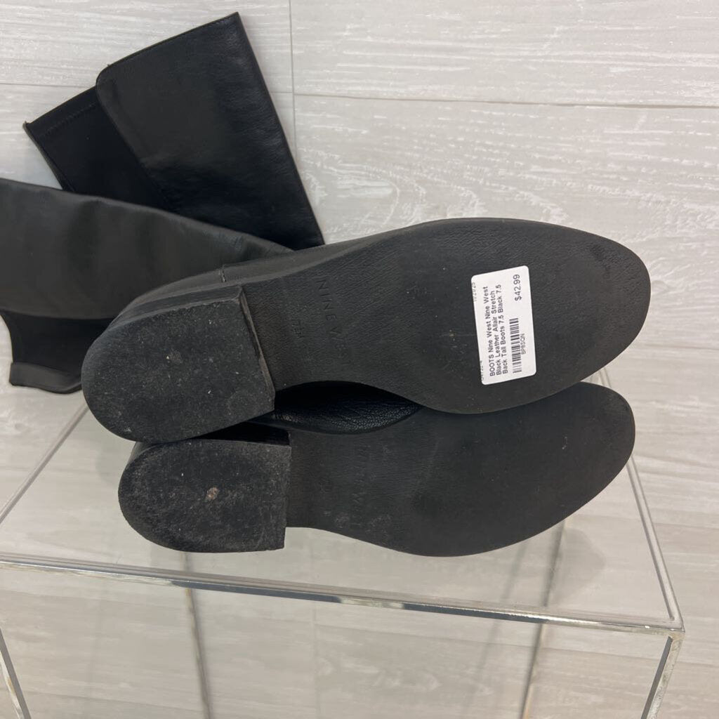 Nine West Black Leather Allair Stretch Back Tall Boots 7.5