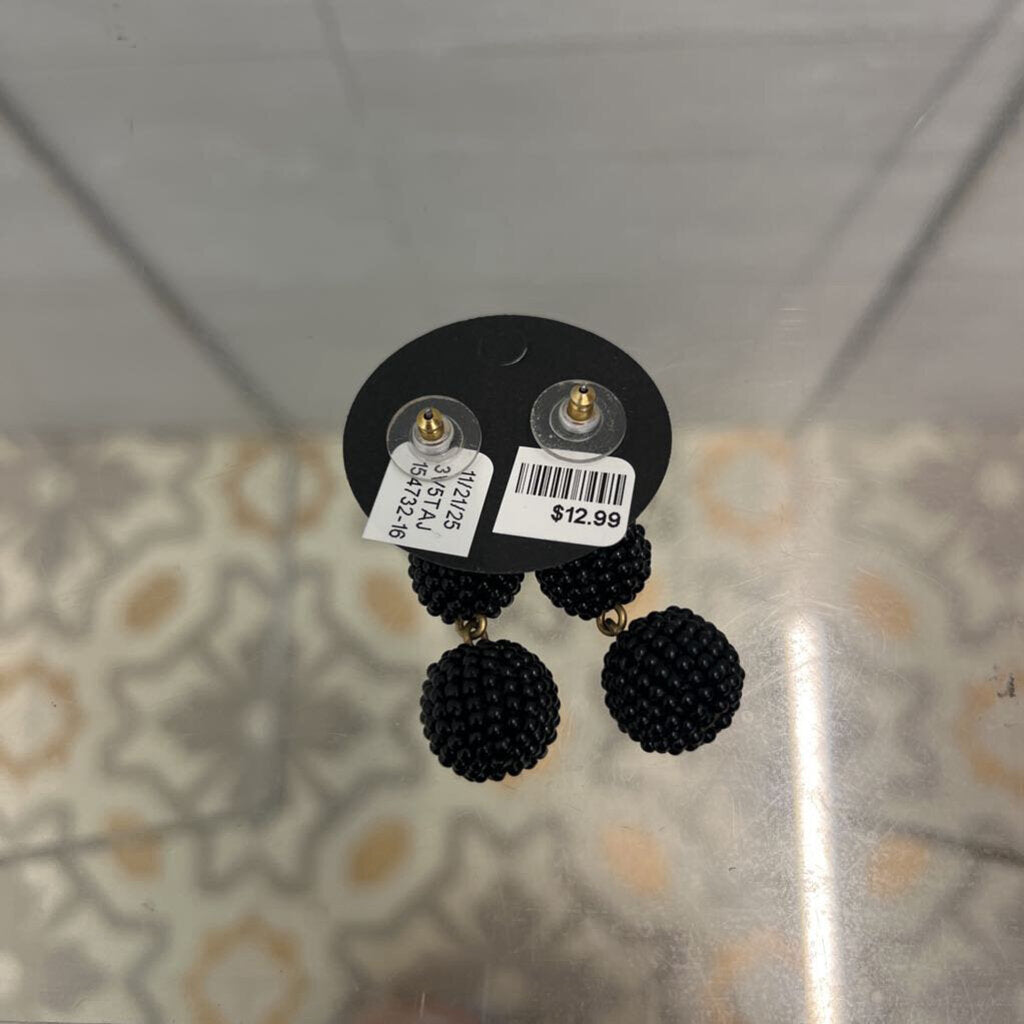 Black Beaded Ball Drop Earrings