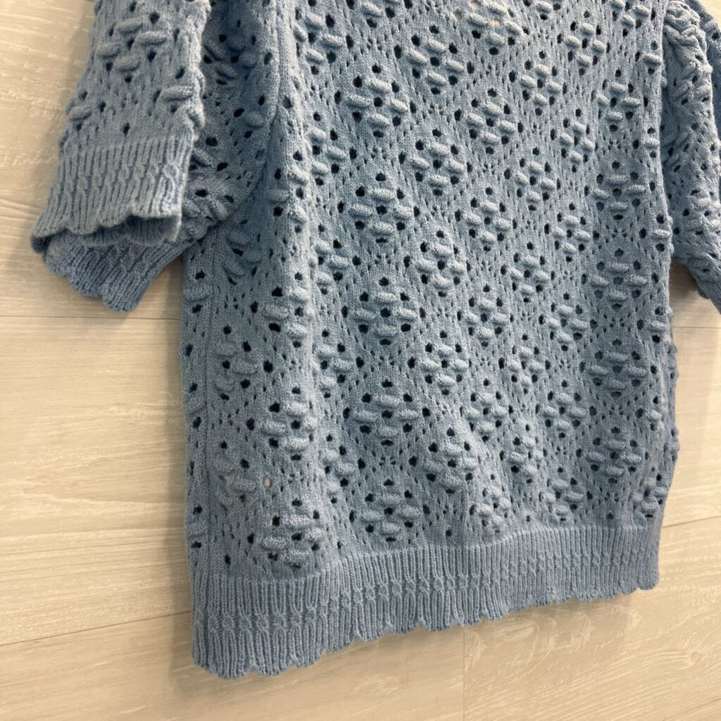 and merci Blue Knit Cropped Short Sleeve Cardigan Large