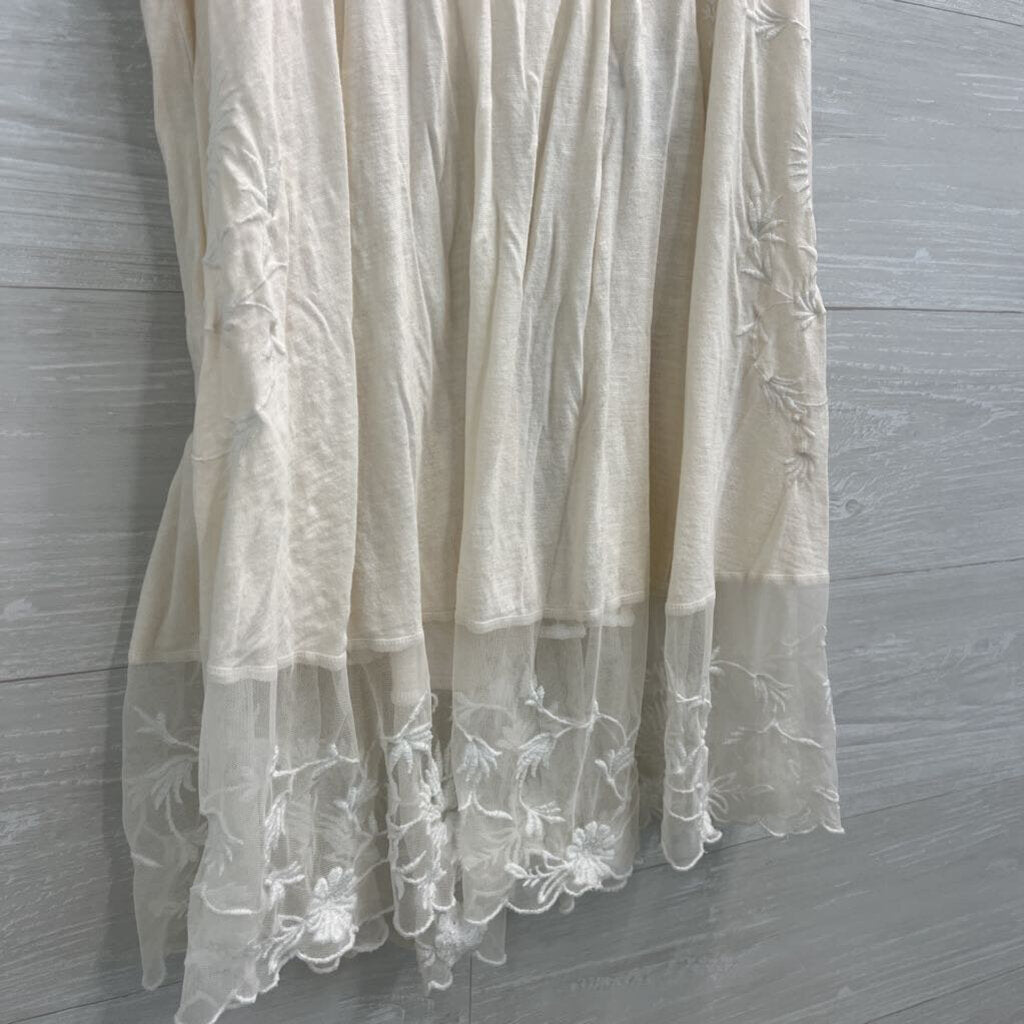 Free People Cream Embroidered Tunic Tank Top Medium