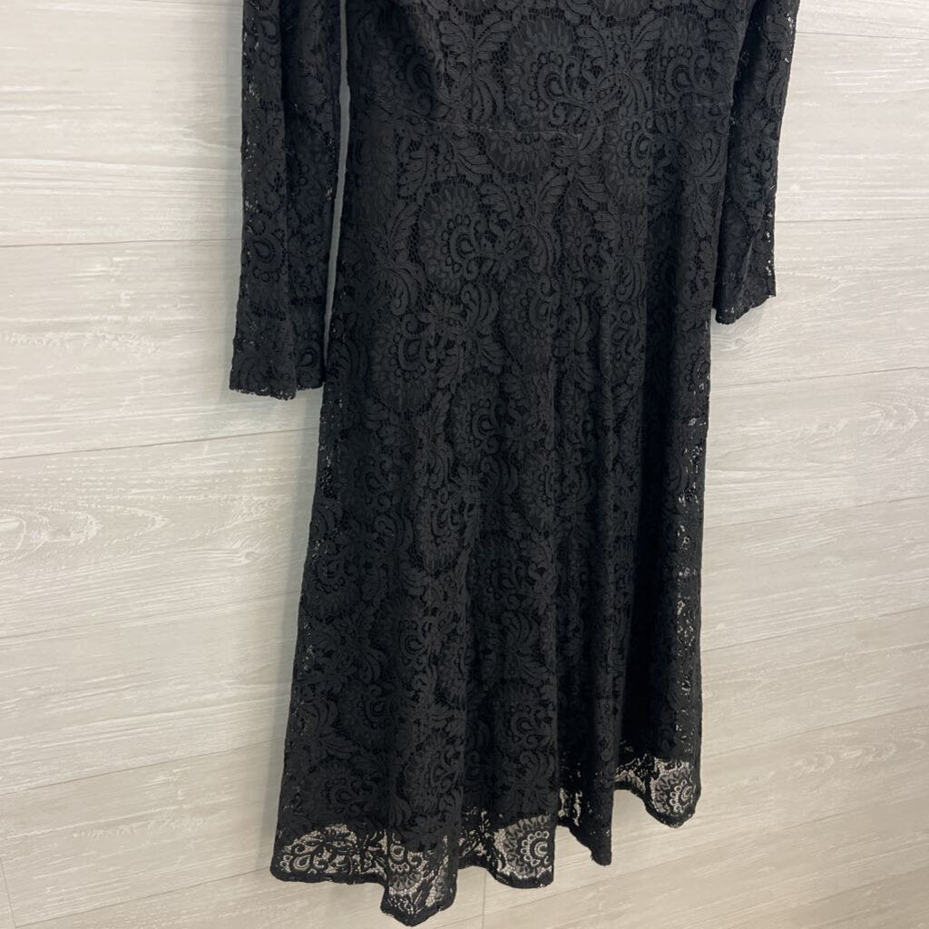 Haokeke Black Lace Long Sleeve Midi Dress Small