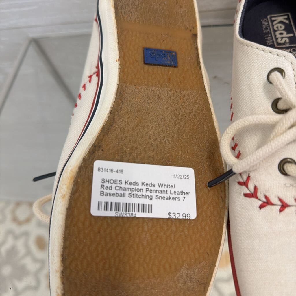 Keds White/ Red Champion Pennant Leather Baseball Stitching Sneakers 7