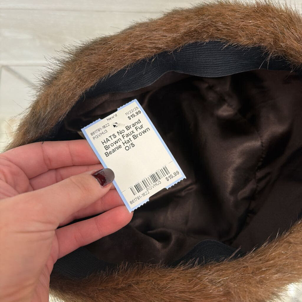 Brown Faux Fur Beanie Hat