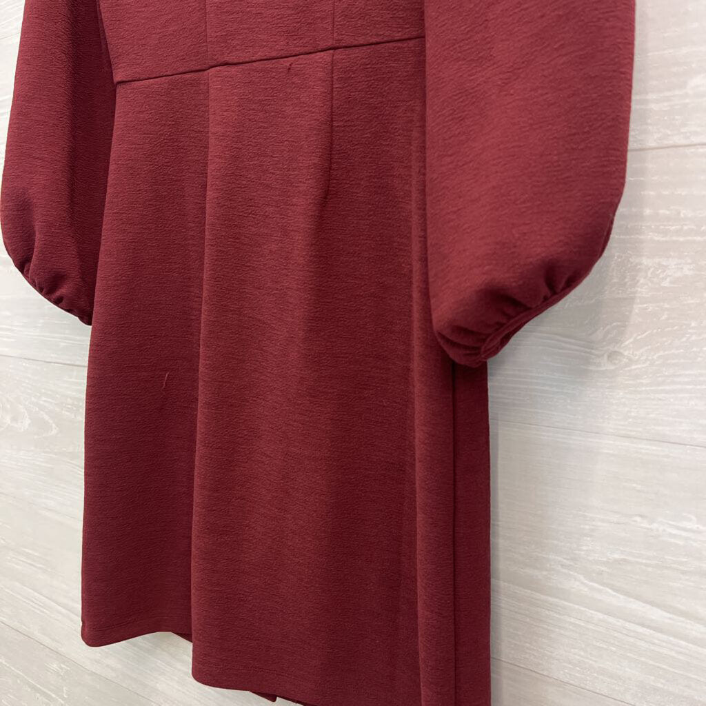 Texture & Thread by Madewell Burgundy Button Front Long Puff Sleeve Dress Extra Small