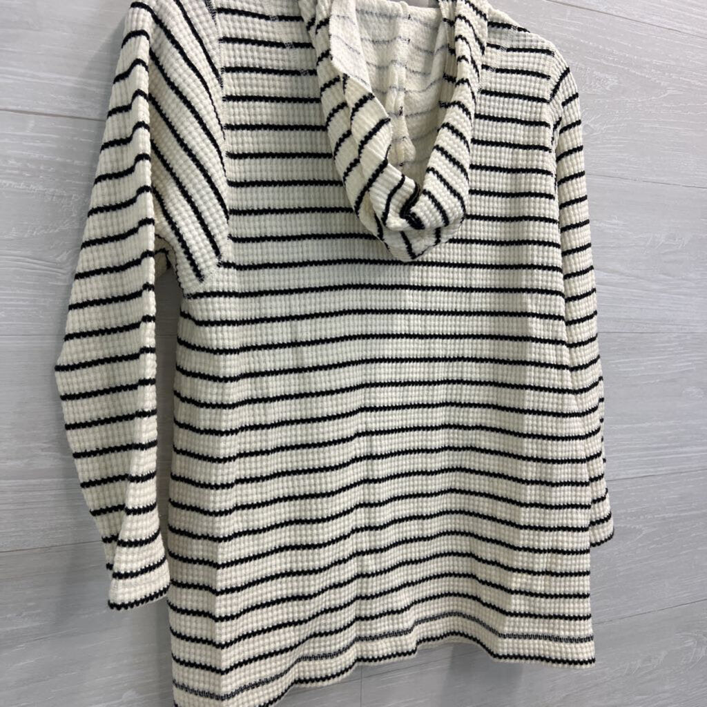 Lilla P White/ Black Striped Open Front Hooded Top Extra Small
