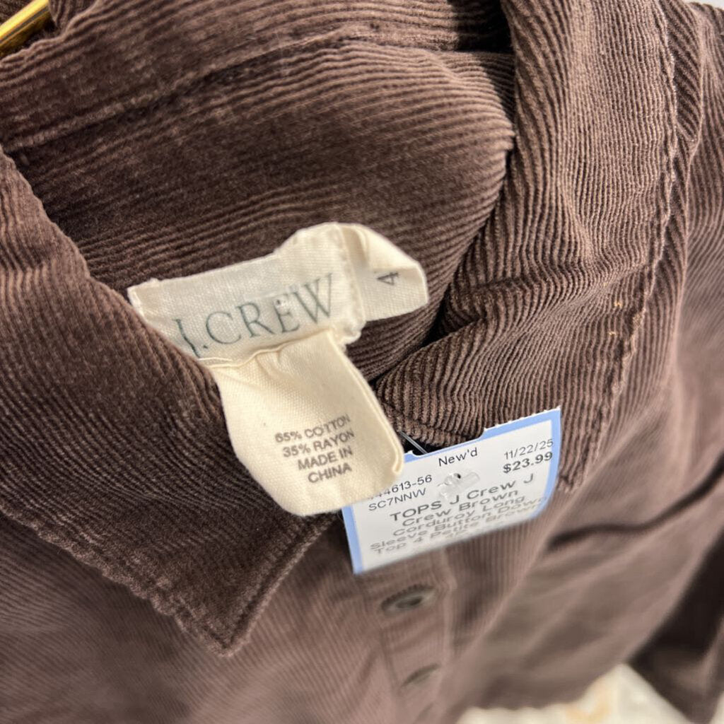 J Crew Brown Corduroy Long Sleeve Button Down Top 4 Petite