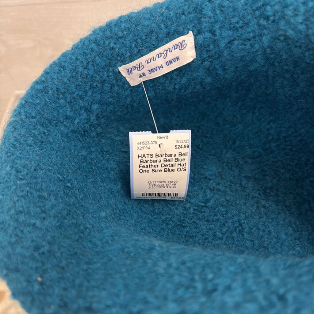 Barbara Bell Blue Feather Detail Hat One Size