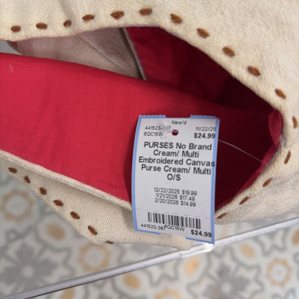 Cream/ Multi Embroidered Canvas Purse