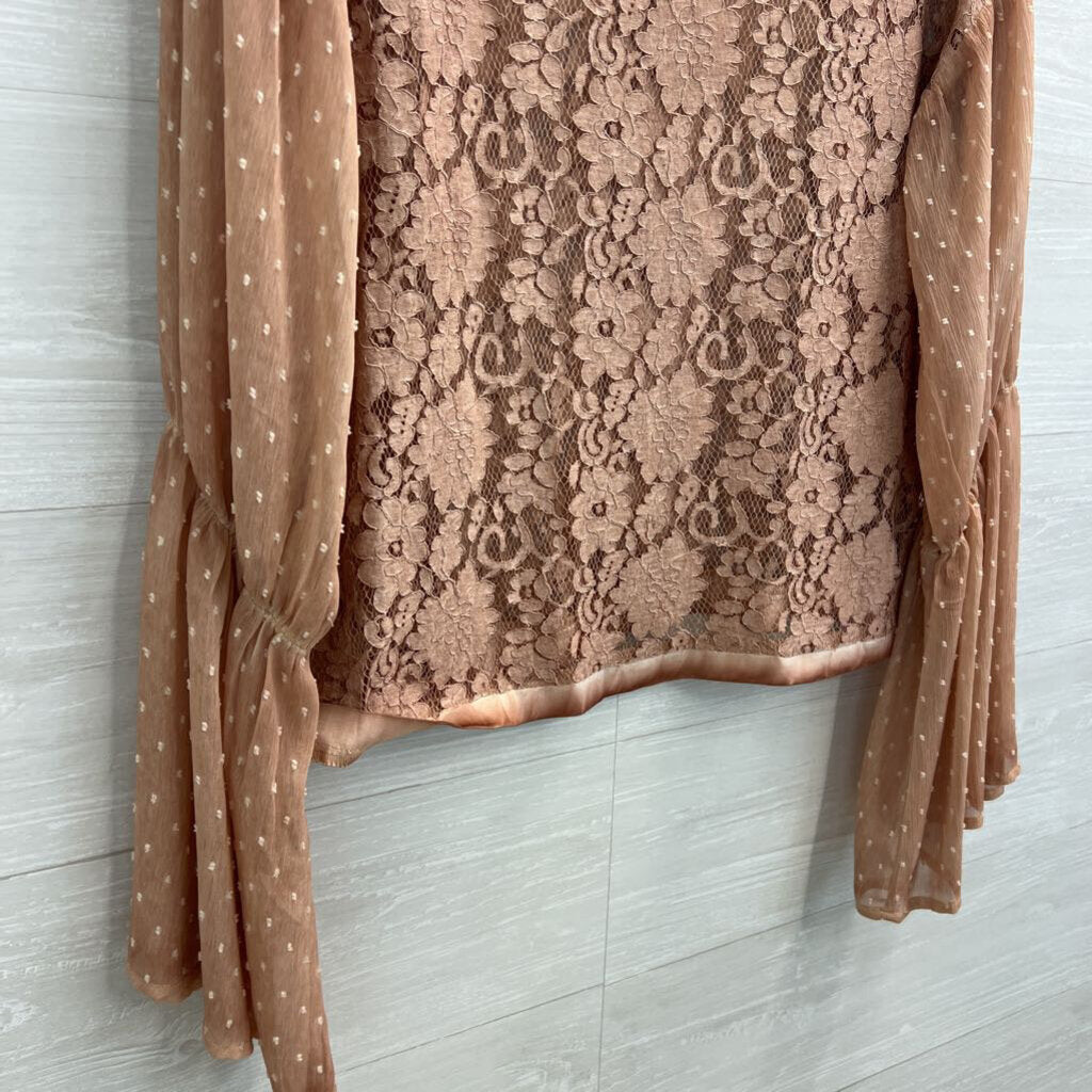 Gimmicks Pink Lace Long Bell Sleeve Top Extra Large