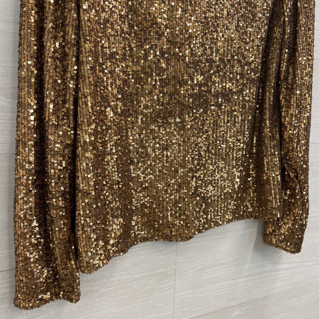 Cable and Gauge Gold Sequin Long Sleeve Top Large