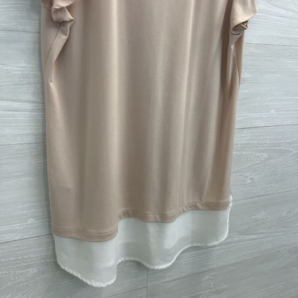 Adrianna Papell White/ Beige Layered Short Sleeve Top Medium