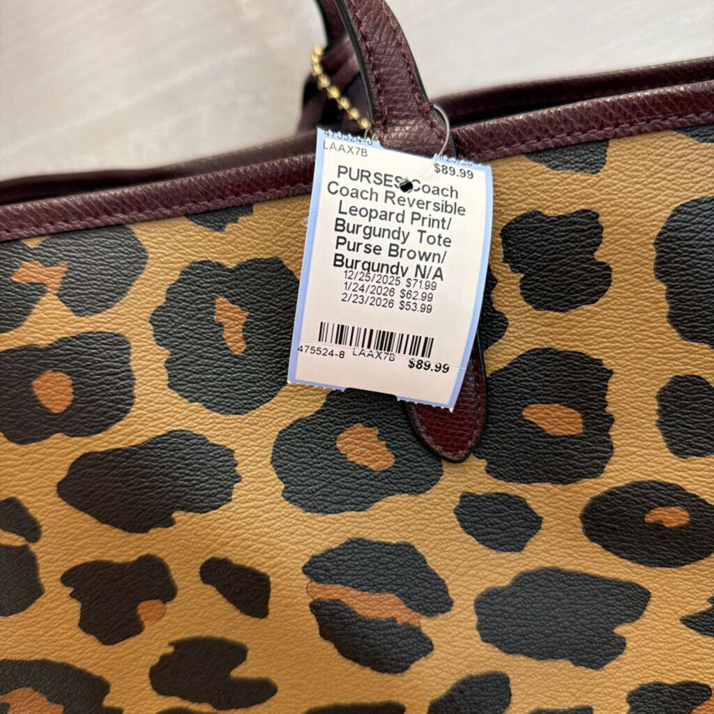 Coach Reversible Leopard Print/ Burgundy Tote Purse