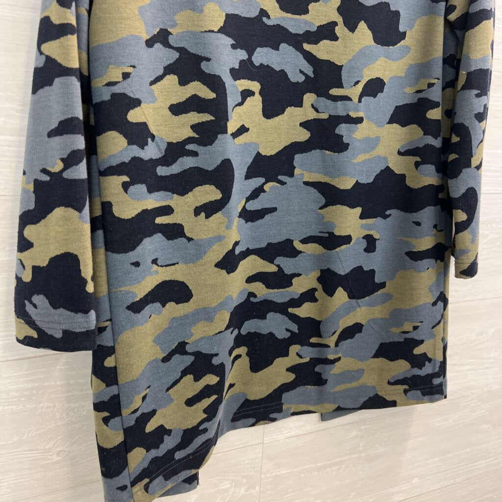 Jade Grey/ Blue/ Green Camo Print Open Front Jacket Top Medium