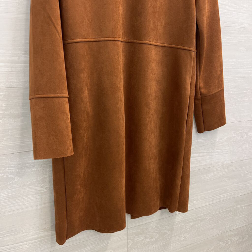 Premise Brown Suede Open Front Long Jacket Medium