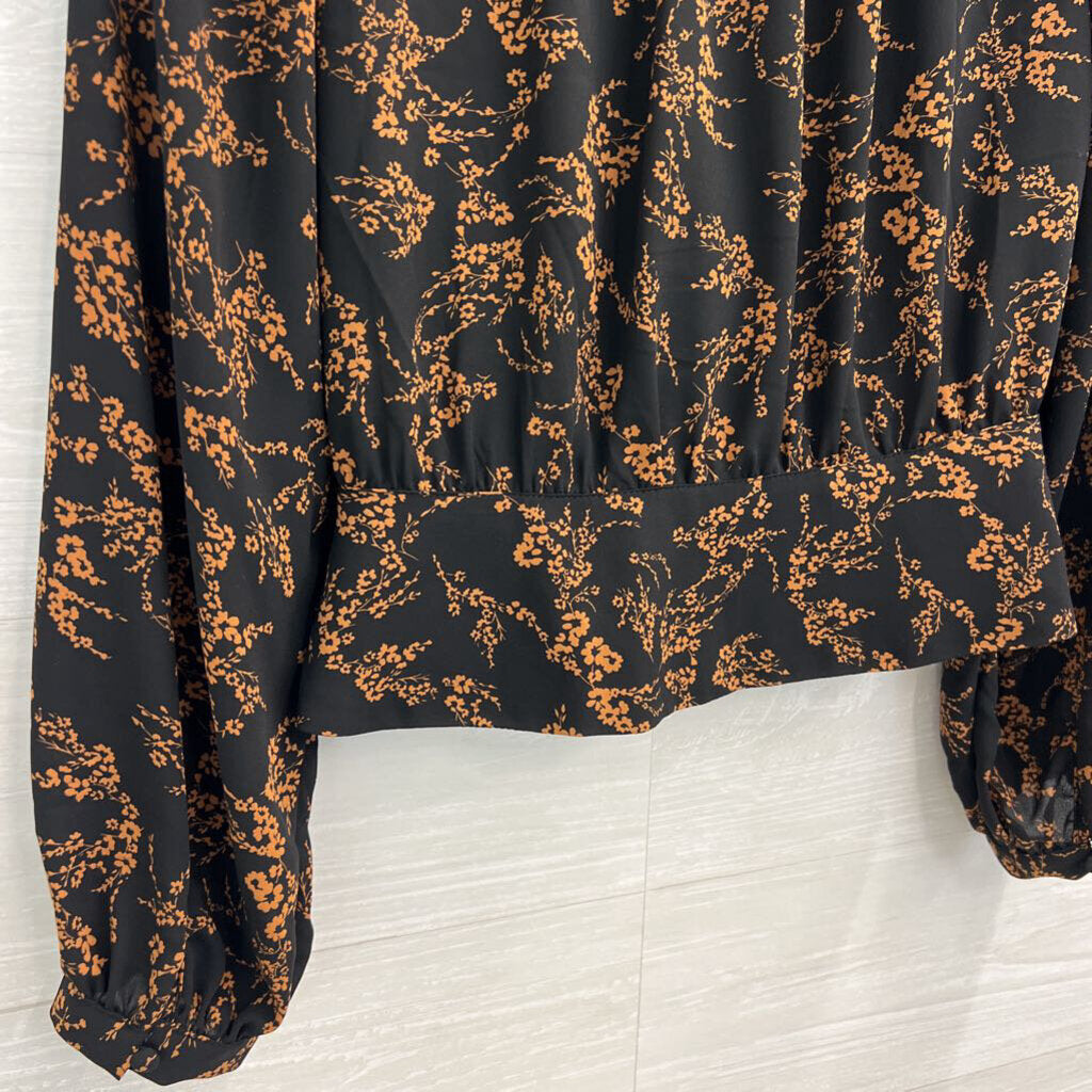 Dynamite Black/ Brown Floral Print Long Sleeve Top Small