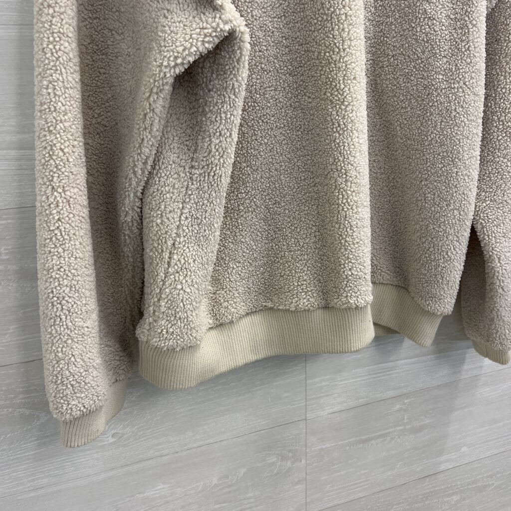 Sofie Schnoor Cream Textured Ruffle Shoulder Long Sleeve Top Large