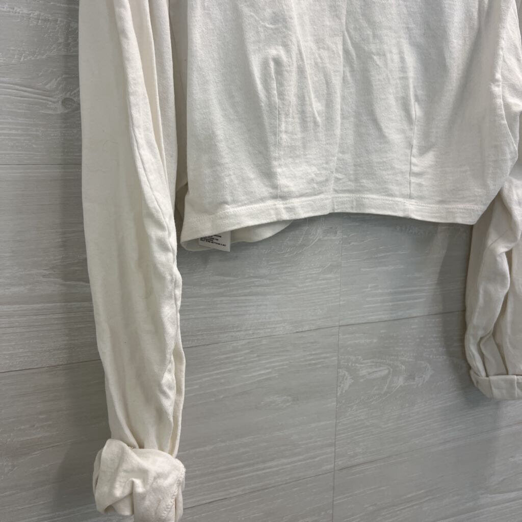 Silence and Noise White Cropped Long Puff Sleeve Top Extra Small
