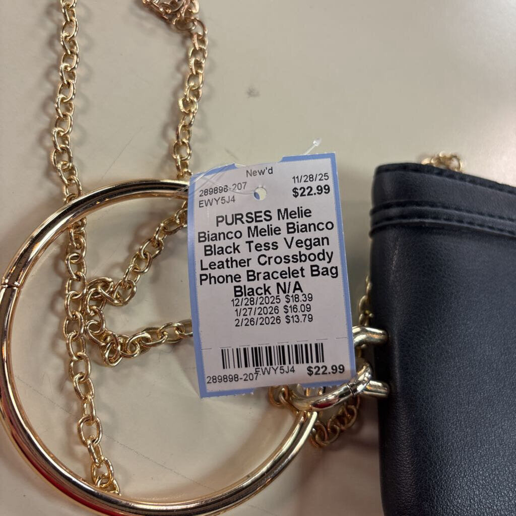 Melie Bianco Black Tess Vegan Leather Crossbody Phone Bracelet Bag