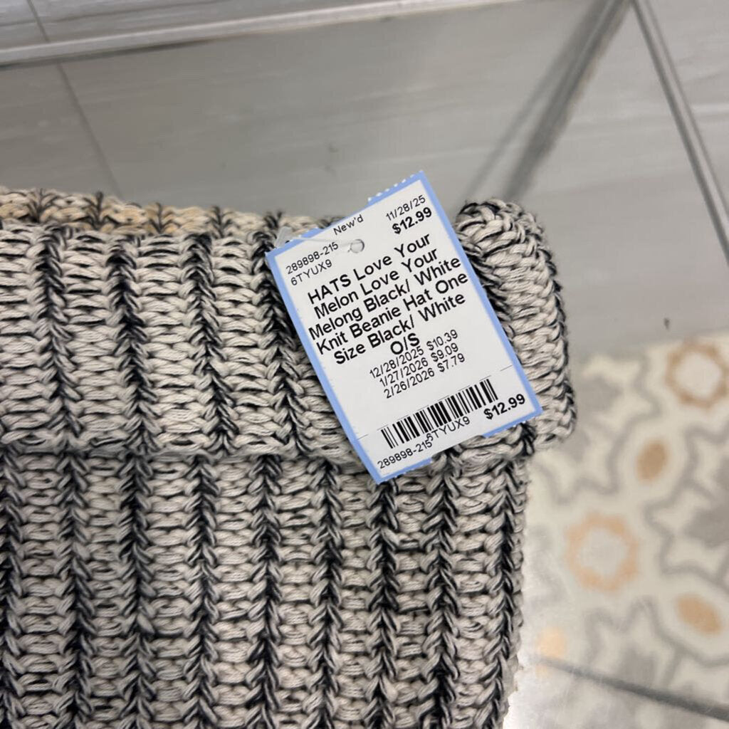 Love Your Melong Black/ White Knit Beanie Hat One Size
