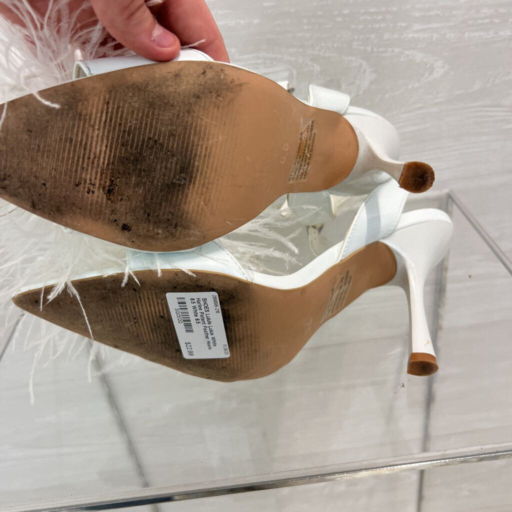 Lulus White Harlee Patent Feather Heels 8.5