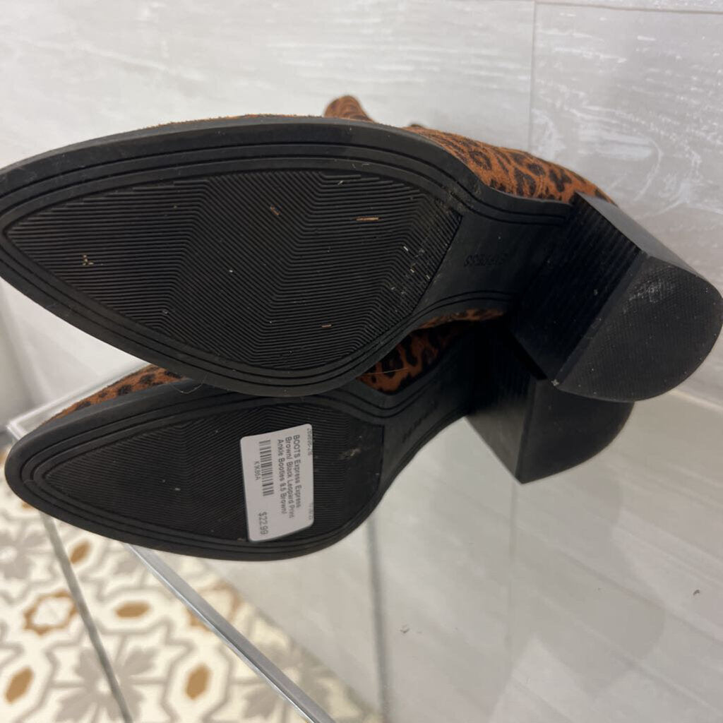 Express Brown/ Black Leopard Print Ankle Booties 8.5