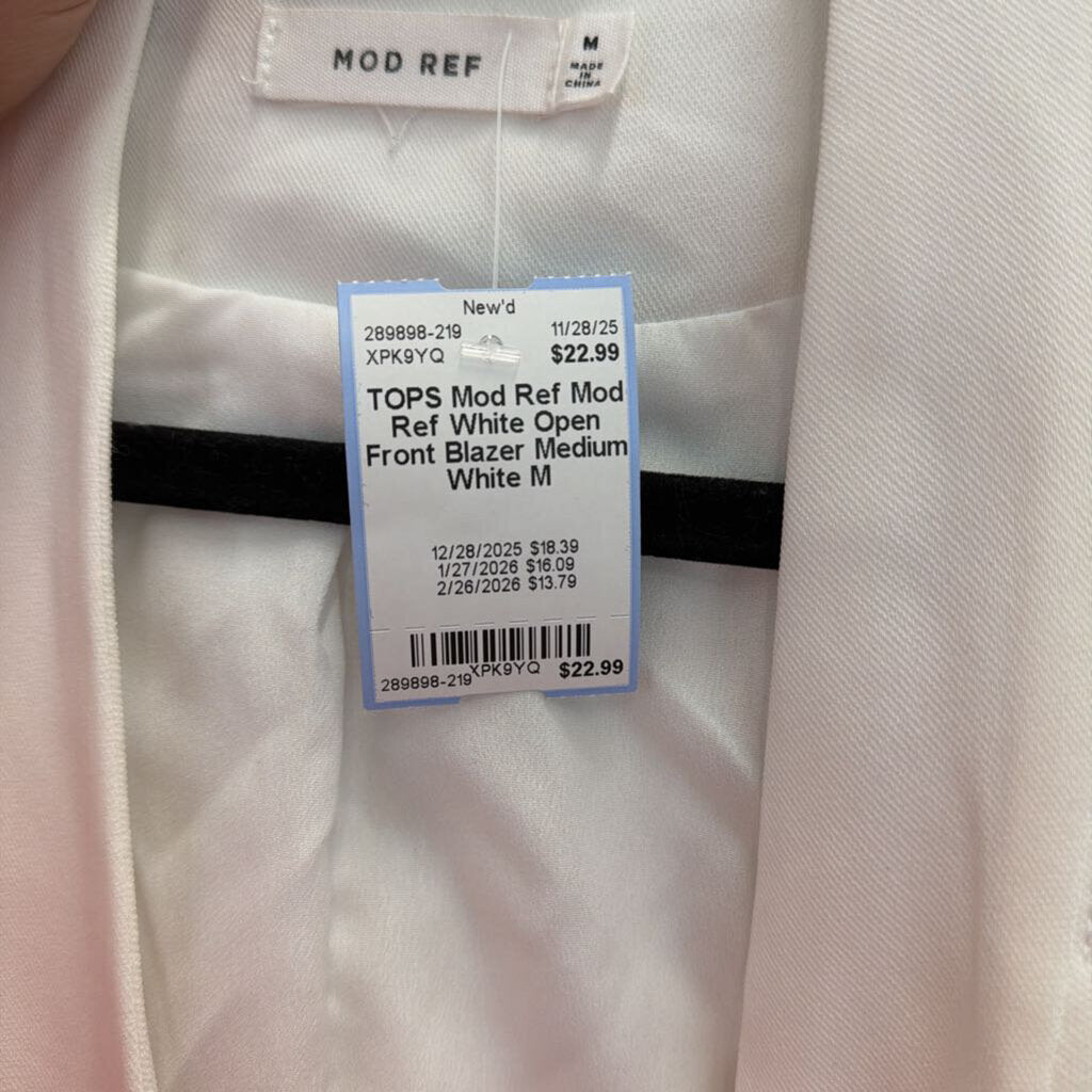 Mod Ref White Open Front Blazer Medium