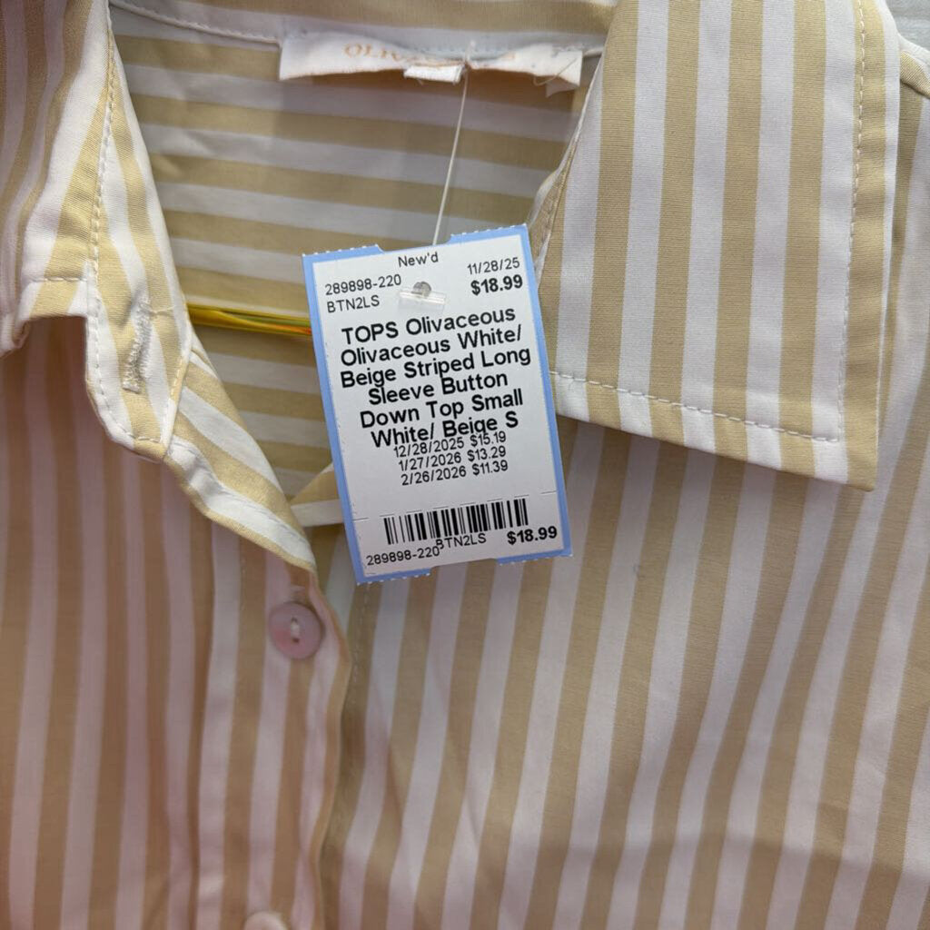 Olivaceous White/ Beige Striped Long Sleeve Button Down Top Small