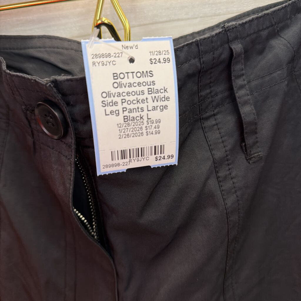 Olivaceous Black Side Pocket Wide Leg Pants Large