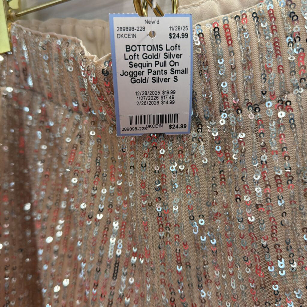 Loft Gold/ Silver Sequin Pull On Jogger Pants Small