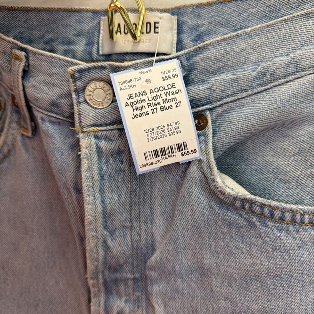 Agolde Light Wash High Rise Mom Jeans 27