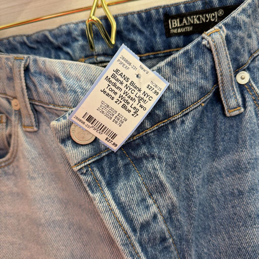 Blank NYC Light/ Medium Wash Two Tone Wide Leg Jeans 27