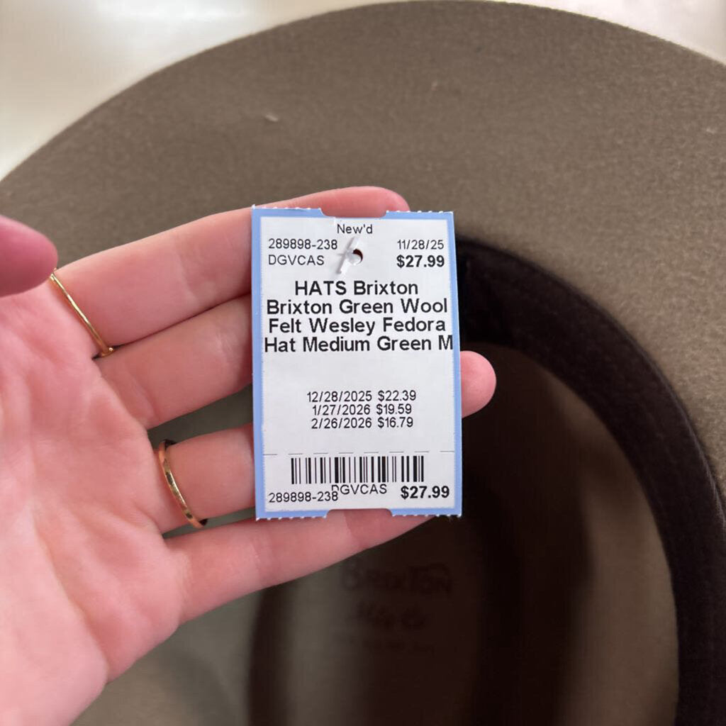 Brixton Green Wool Felt Wesley Fedora Hat Medium