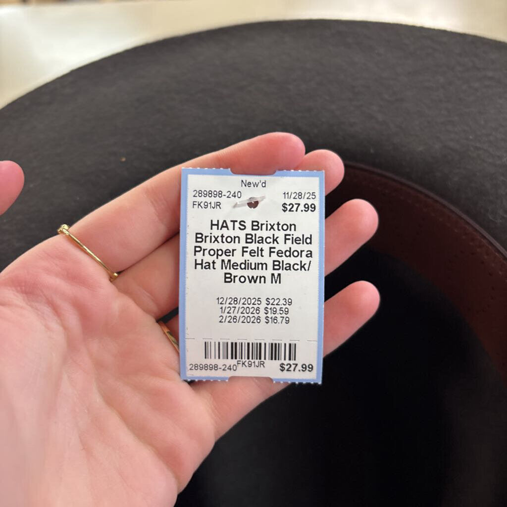 Brixton Black Field Proper Felt Fedora Hat Medium