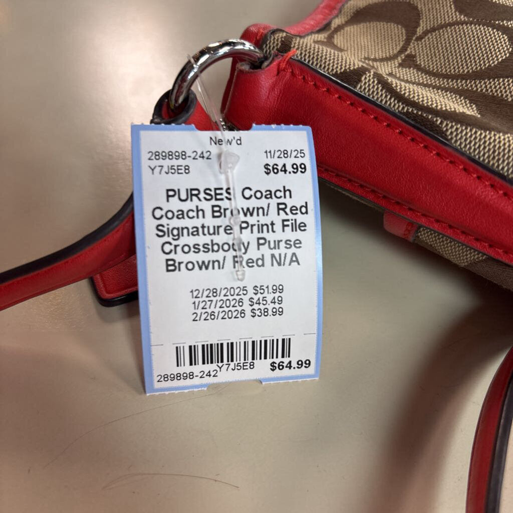 Coach Brown/ Red Signature Print File Crossbody Purse