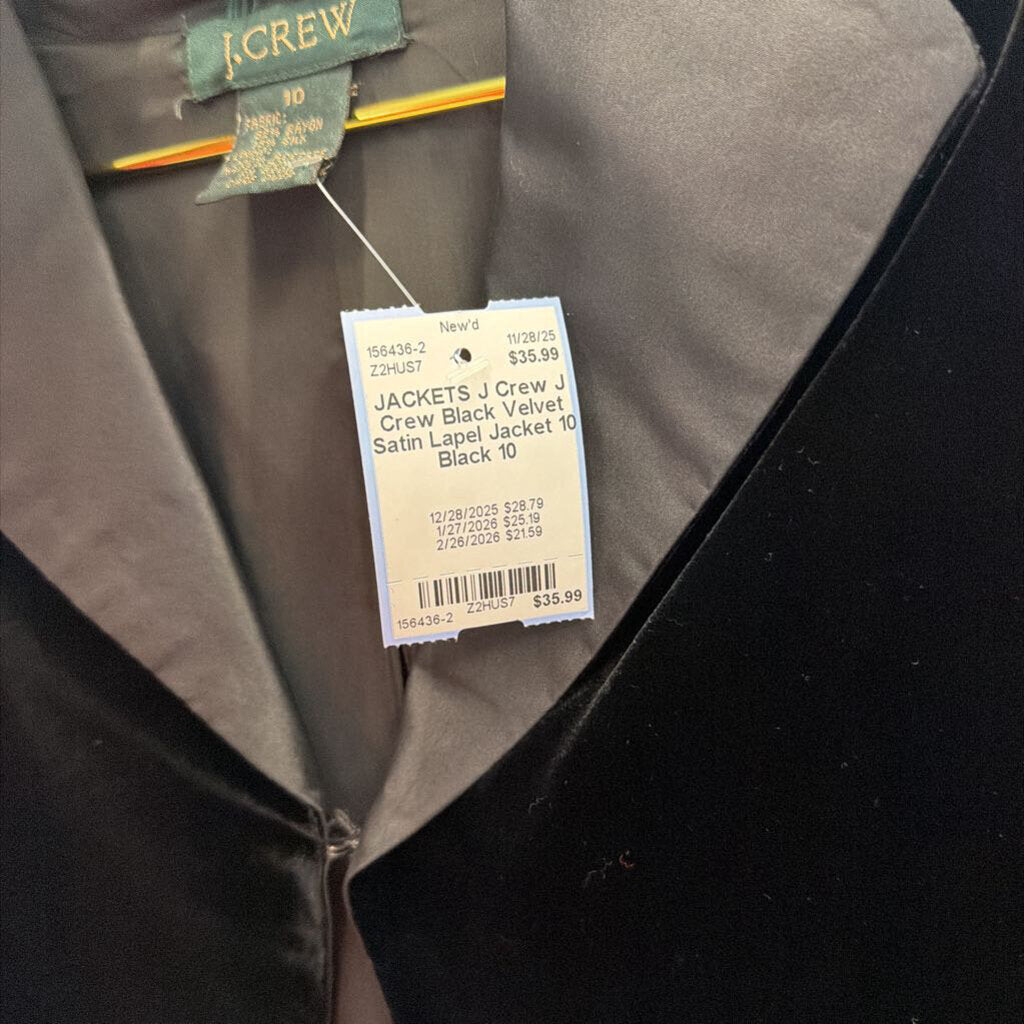 J Crew Black Velvet Satin Lapel Jacket 10