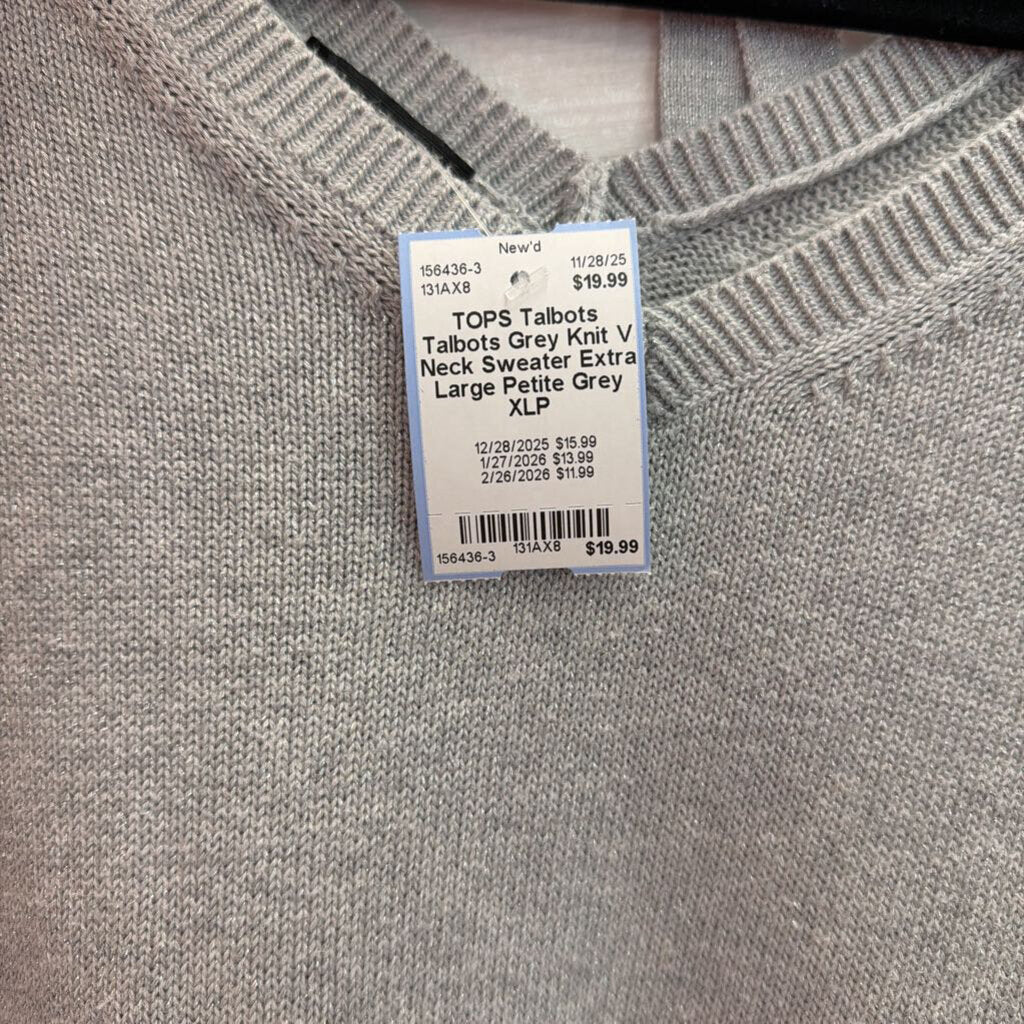 Talbots Grey Knit V Neck Sweater Extra Large Petite