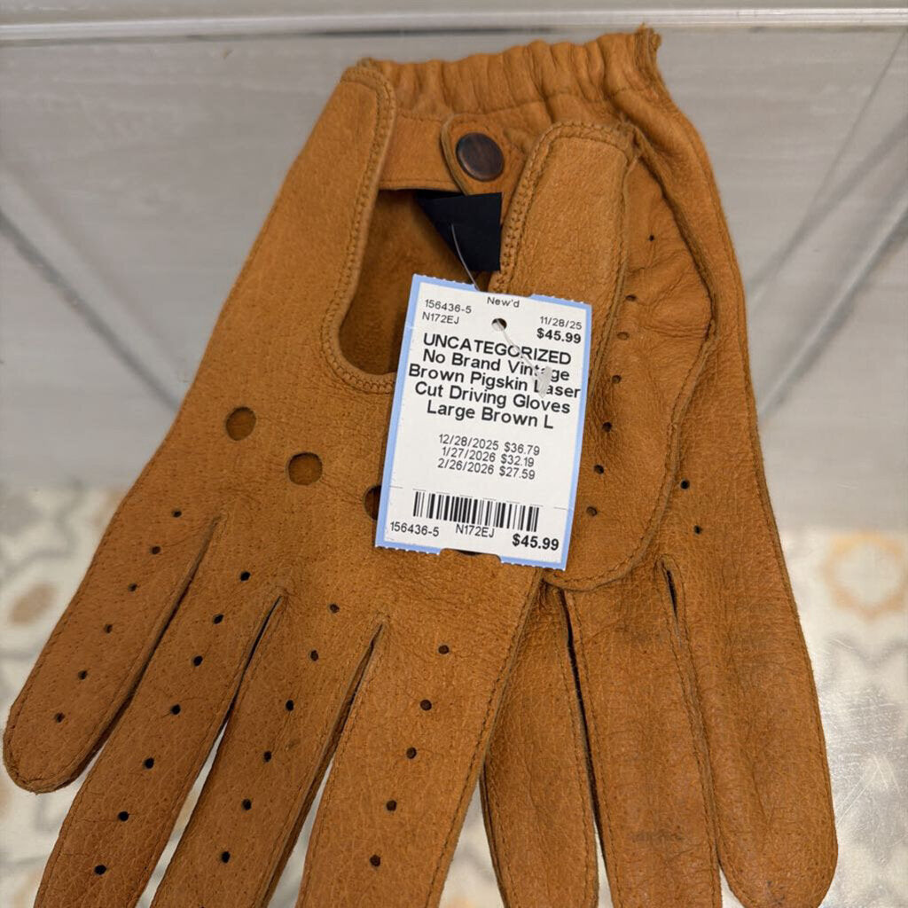 Vintage Brown Pigskin Laser Cut Driving Gloves Large