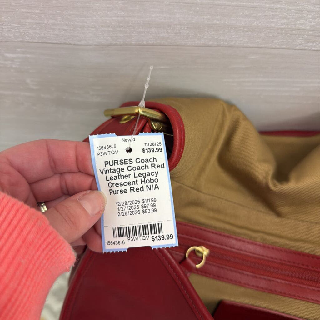 Vintage Coach Red Leather Legacy Crescent Hobo Purse