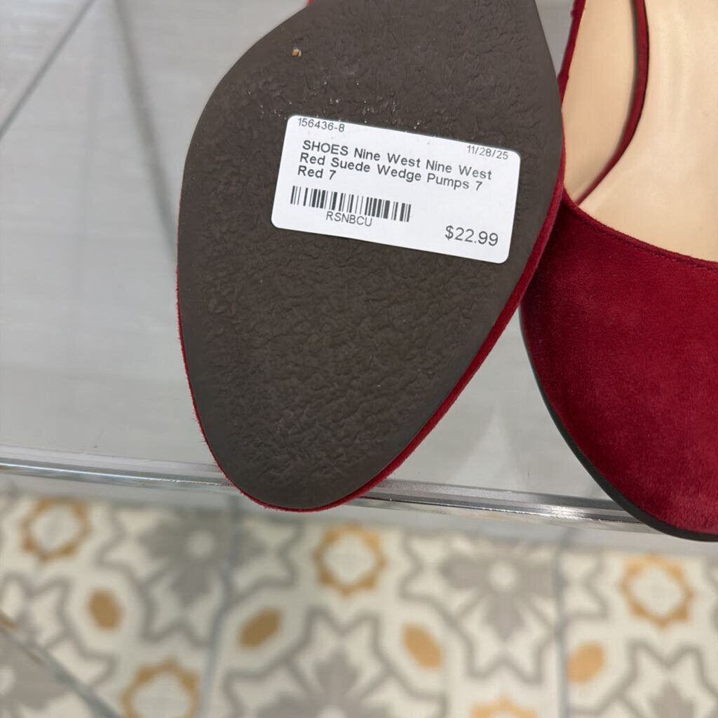 Nine West Red Suede Wedge Pumps 7